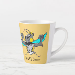Cute Bumble Bee Cartoon Cust.Text Yellow Latte Mug