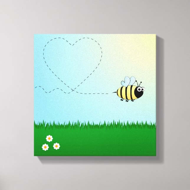 Cute bumble bee cartoon kids wrapped canvas (Front)