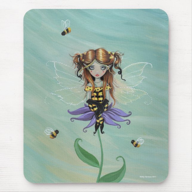 Cute Bumble Bee Fairy Mousepad (Front)