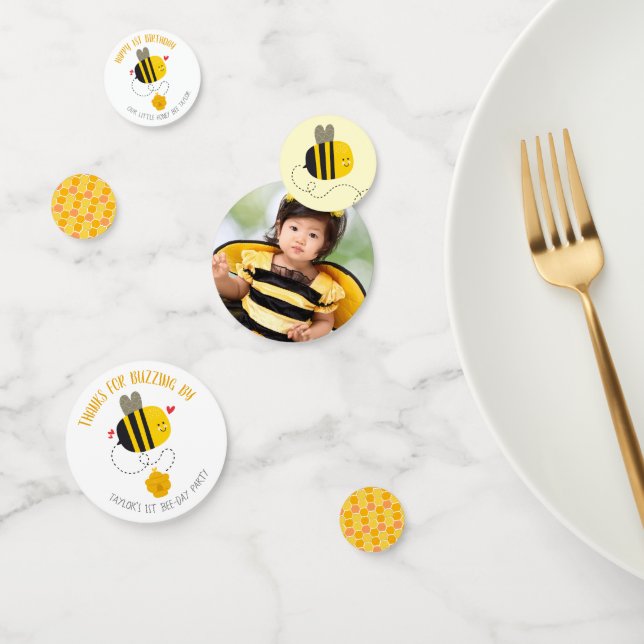 Cute Bumble Bee Gender Neutral Birthday Photo Name Confetti (Group)