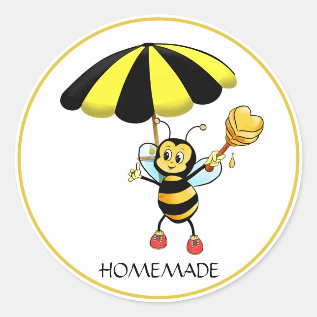 Cute Bumble Bee Honey Homemade Classic Round Sticker (Front)
