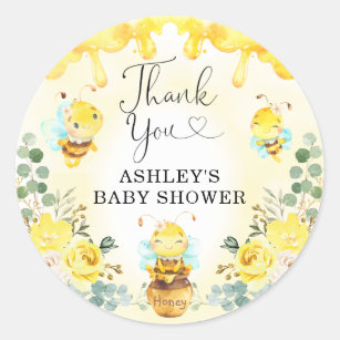 Cute Bumble Bee Honey Pot Floral Baby Shower Favou Classic Round Sticker