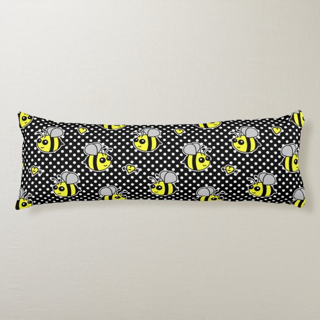 Cute Bumble Bee Pattern Black Body Pillow (Front)