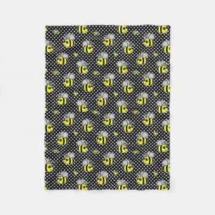 Cute Bumble Bee Pattern Black Fleece Blanket