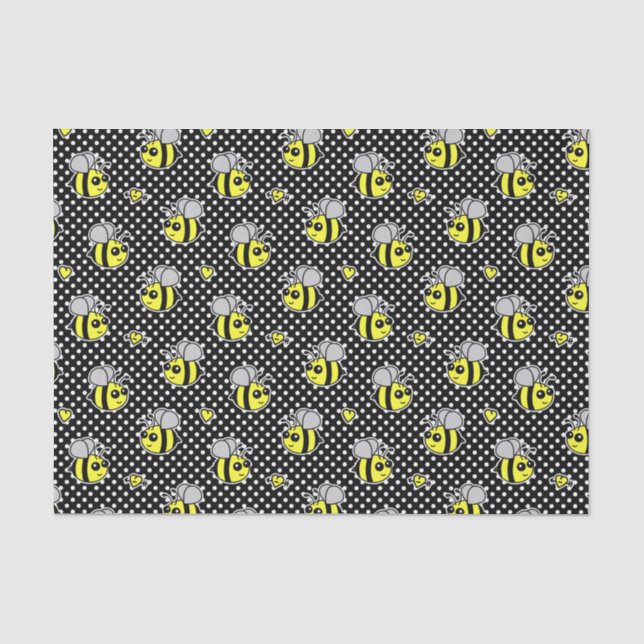 Cute Bumble Bee Pattern Black Tissue Paper (Front)