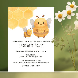 Cute Bumble Bee Personalized Baby Shower Invitation