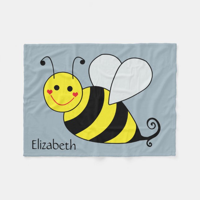 Cute Bumble Bee Personalized Fleece Blanket (Front (Horizontal))