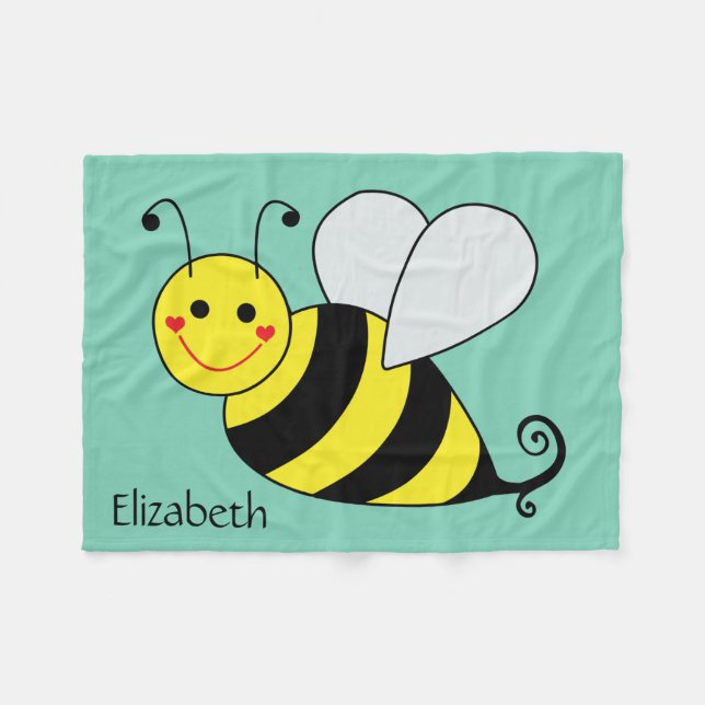 Cute Bumble Bee Personalized Fleece Blanket (Front (Horizontal))