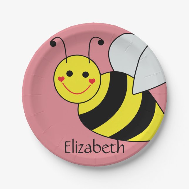 Cute Bumble Bee Personalized Paper Plate (Front)