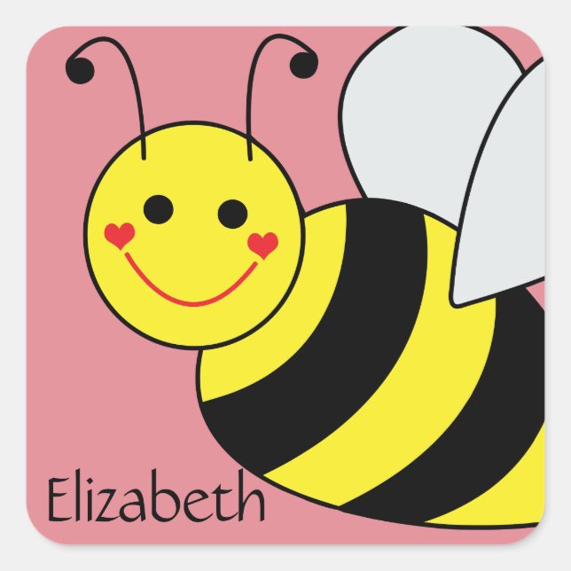 Cute Bumble Bee Personalized Square Sticker (Front)