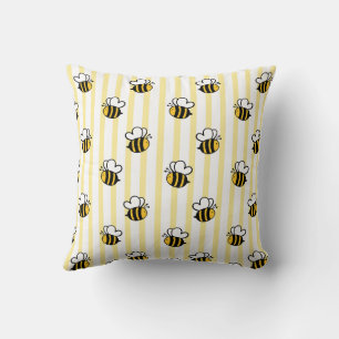 Cute Bumble Bee Seamless Pattern Throw Pillow