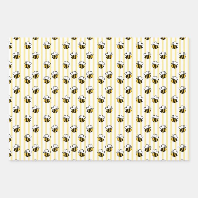 Cute Bumble Bee Seamless Pattern Wrapping Paper Sheet (Front)