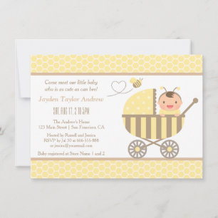 Cute Bumble Bee Stroller Baby Shower Invitations