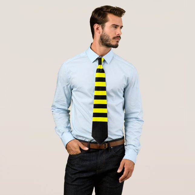 Cute Bumble Bee Style Black Yellow Stripes Pattern Tie (In Situ)