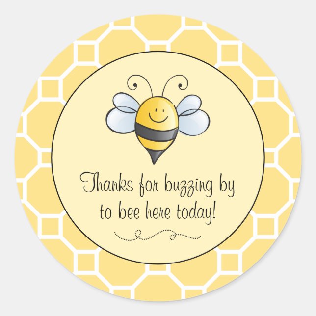 Cute Bumble Bee Thanks for Buzzing By Yellow Black Classic Round Sticker (Front)
