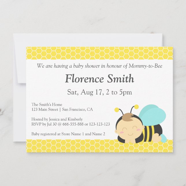 Cute Bumble Bee Theme, Boy Baby Shower Invitation (Front)