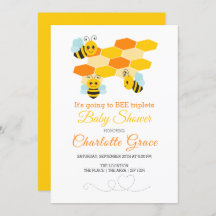 Cute Bumble Bee Triplets Personalized Baby Shower