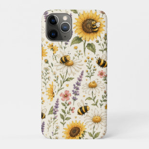 Cute Bumble Bee & Wildflower Pattern iPhone 11 Pro Case