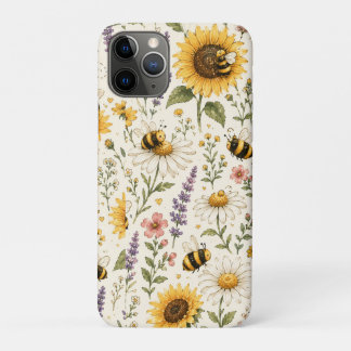 Cute Bumble Bee & Wildflower Pattern iPhone 11 Pro Case