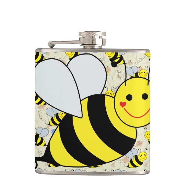 Cute Bumble Bee with Pattern Hip Flask (Front)