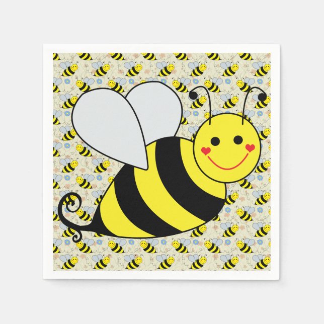 Cute Bumble Bee with Pattern Napkin (Front)