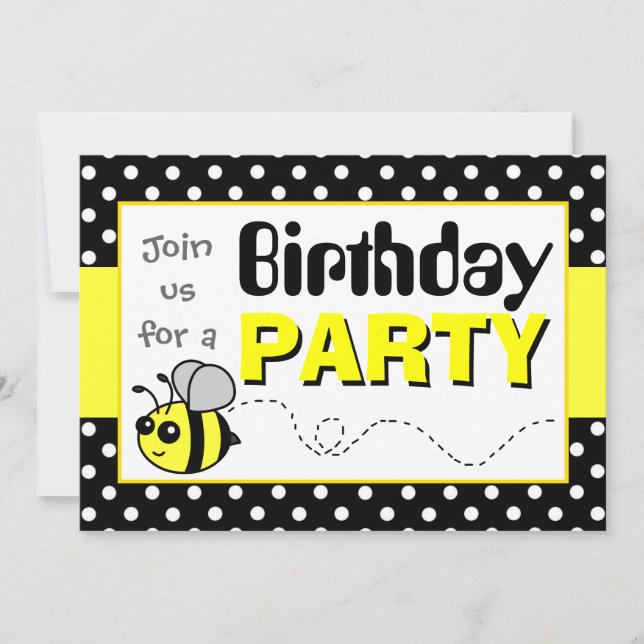 Cute Bumble Bee Yellow and Black Birthday Party Invitation (Front)