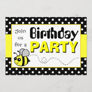 Cute Bumble Bee Yellow and Black Birthday Party Invitation