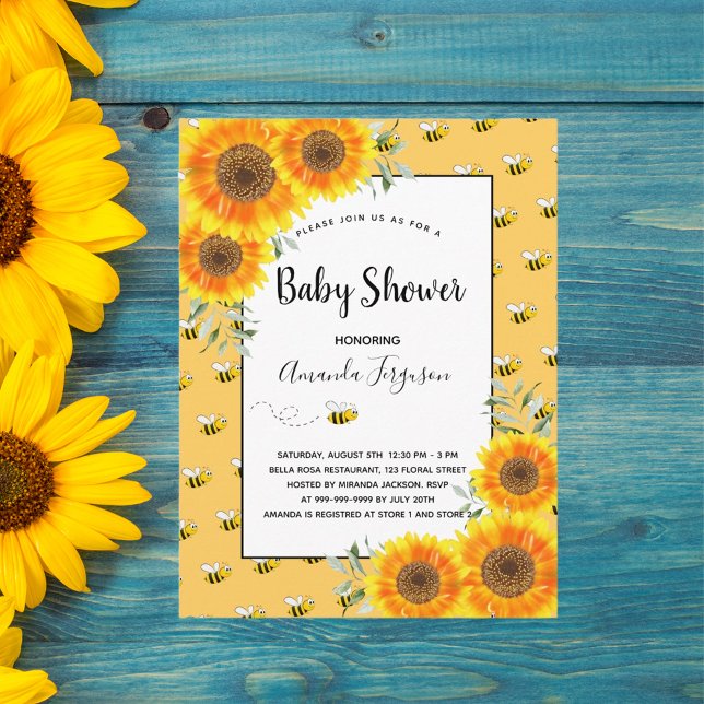 Cute bumble bee yellow sunflowers baby shower postcard (Creator Uploaded)
