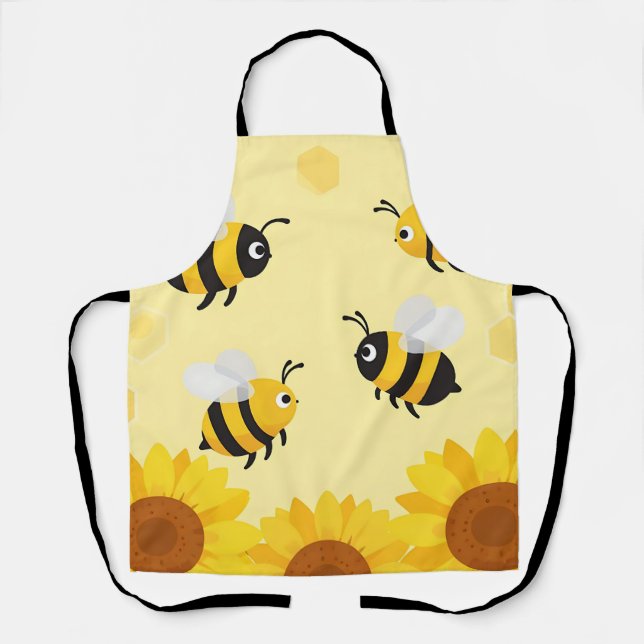 Cute Bumble Bees Sunflowers Honeycomb Pattern Apron (Front)