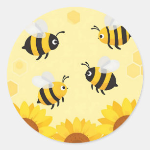 Cute Bumble Bees Sunflowers Honeycomb Pattern Classic Round Sticker
