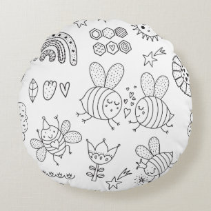 Cute Bumblebee and Rainbow Nursery Round Pillow