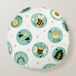 Cute Bumblebee and Rainbow Nursery  Round Pillow