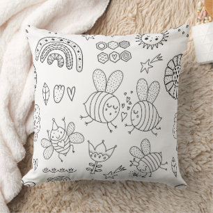 Cute Bumblebee and Rainbow Nursery Throw Pillow