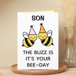 Cute Bumblebee Bee Child Son Happy Birthday Thank You Card<br><div class="desc">Looking for a unique way to express your love and humour to your child? Our funny bumblebee pun greeting card is the perfect choice for your son on his birthday! Customize it by adding your own personal message.  Design features two bees wearing pink and orange birthday party hats.</div>