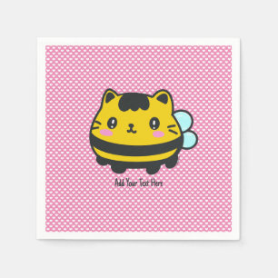 Cute Bumblebee Cat Personalized Text Napkin