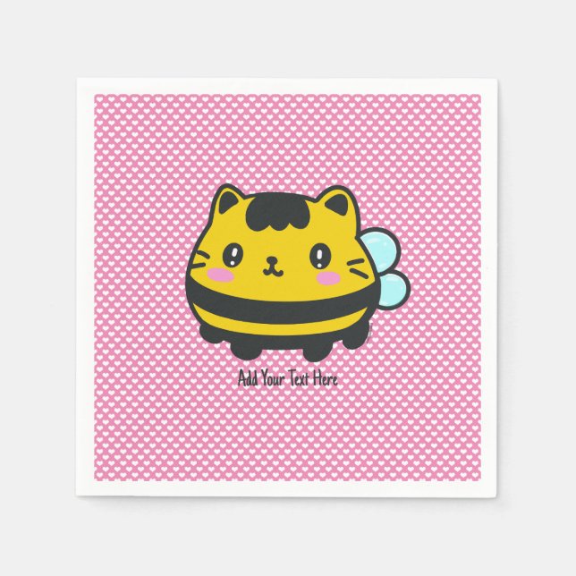 Cute Bumblebee Cat Personalized Text Napkin (Front)