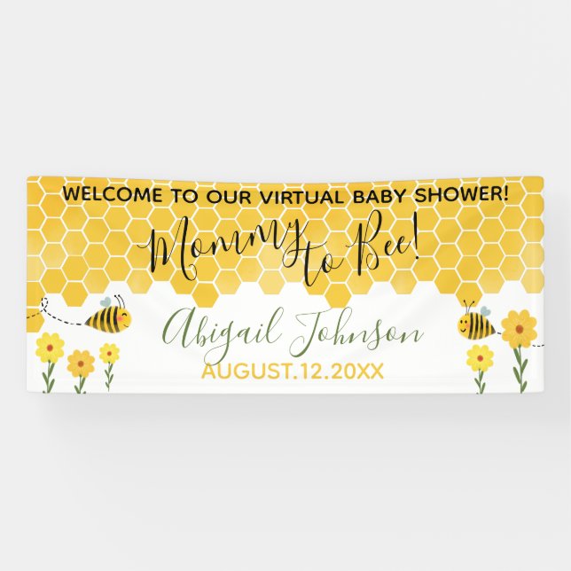Cute Bumblebee Mommy to Bee Virtual Baby Shower Banner (Horizontal)