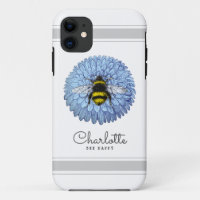 Cute Bumblebee on Blue Flower Add Your Name