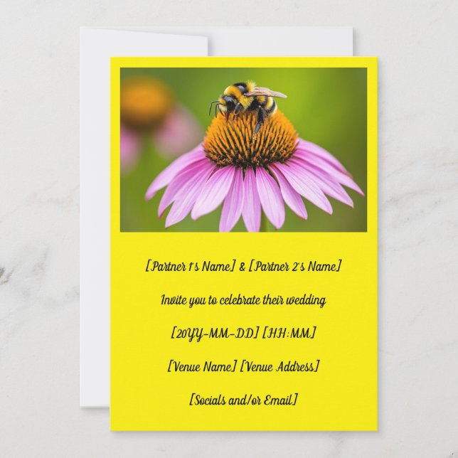 Cute Bumblebee On Purple Coneflower Wedding  Invitation (Front)