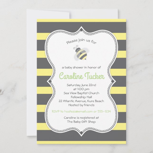 Cute Bumblebee Stripes Baby Shower Invitation (Front)
