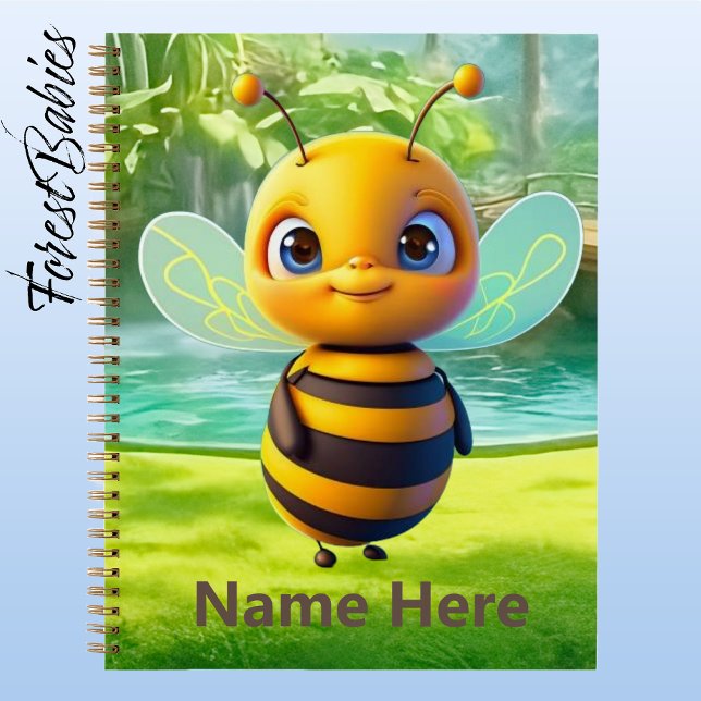 Cute BumbleBee Whimsical Animal Cartoon Graphic Notebook (🐝 Bumble Bee, Customizable ForestBabies 8.5"x11" Spiral Notebook - Front)