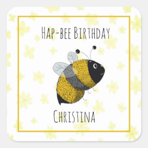Cute Bumblebee Yellow and Black   HapBee Birthday Square Sticker