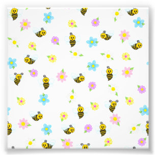 Cute Bumblebee Yellow Black Bumble Bee Colourful Photo Print