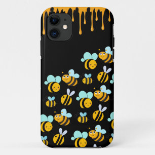 Cute Bumblebees and Honey Black iPhone 11 Case