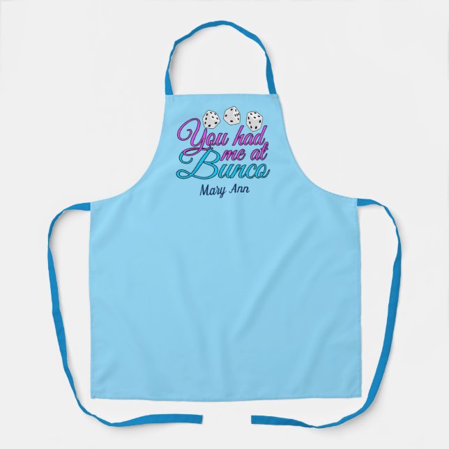 Cute Bunco Game Night Pink Blue Monogram Apron (Front)