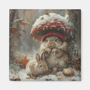 Cute Bunnie in Snow Winter Season Magnet Gift