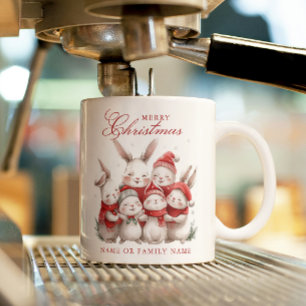 Cute bunnies and Custom Name Merry Christmas Coffee Mug