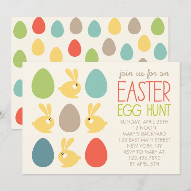 Cute Bunnies and Easter Eggs Easter Party Invitati Invitation (Front/Back)