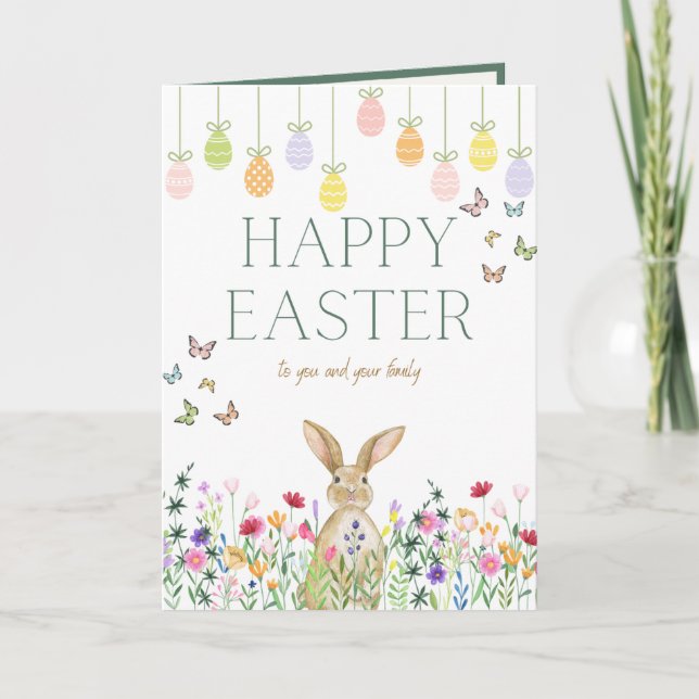 Cute Bunnies and easter eggs Holiday Card (Front)
