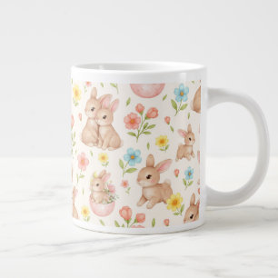 Cute Bunnies and Flowers Pattern Large Coffee Mug